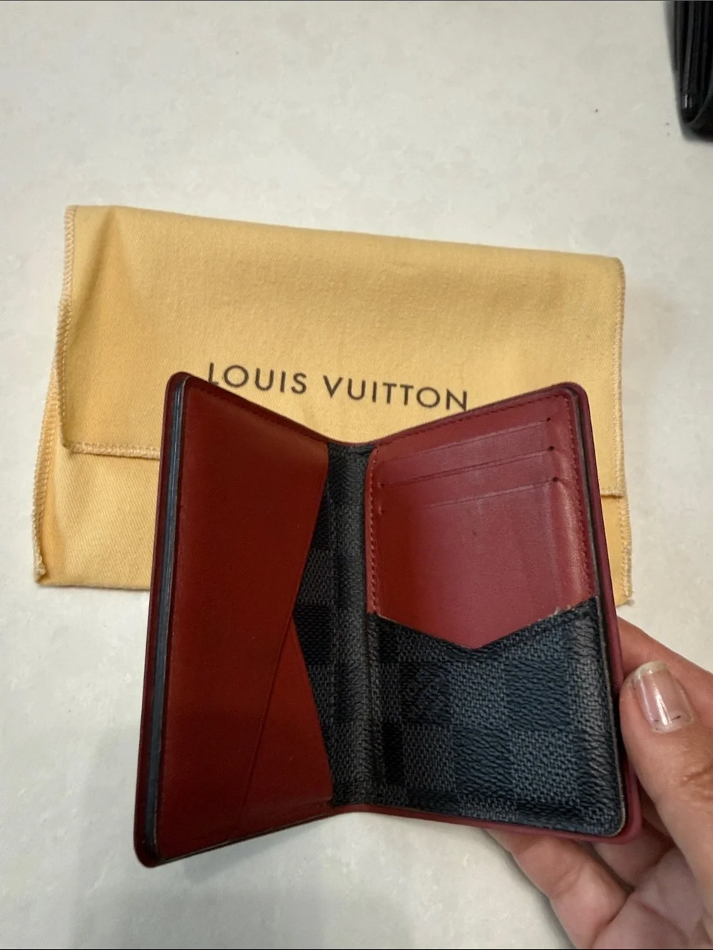 Louis Vuitton Black and Burgundy Bi-Fold Card Wallet